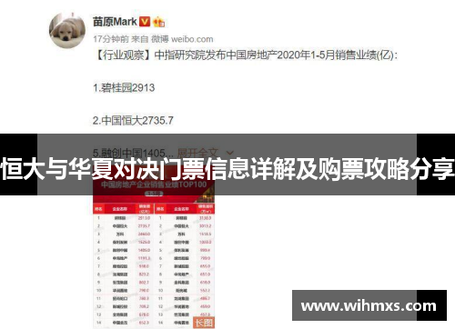 恒大与华夏对决门票信息详解及购票攻略分享